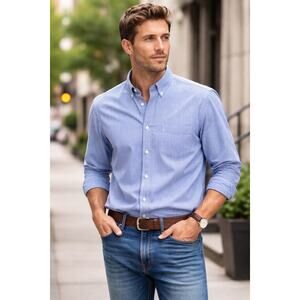 J.Crew Men’s Blue White Stripe Button Down Shirt Size L Cotton EUC